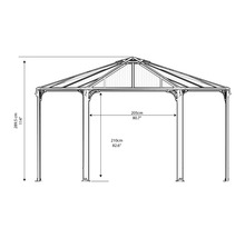 Zeichnung eines Pavillons mit Höhen- und Breitenangaben
