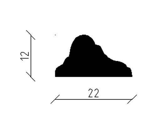 Profilleiste mit Maßangaben: 12 mm Höhe und 22 mm Breite
