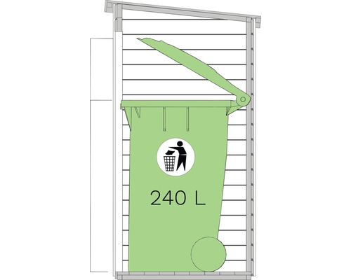 Mülltonnenbox mit geöffnetem Deckel und 240 Liter Mülltonne