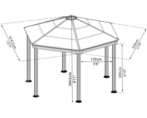 Abbildung eines Pavillons mit Maßangaben