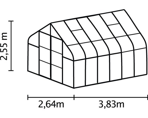 Skizze eines Gewächshauses mit Maßangaben