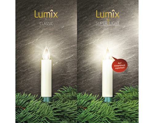 Lumix Classic und Super Light LED Kerzen mit Tannenzweigen