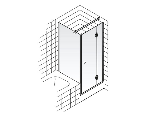 Badewannenaufsatz mit zwei Elementen in einem Badezimmer mit Fliesen