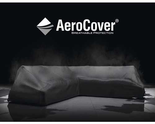 AeroCover Logo. Abgedeckte Eckbank mit Schutzhülle.