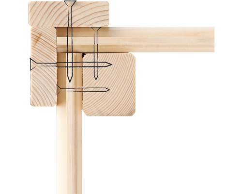 Detailansicht einer Holzkonstruktion mit Schrauben