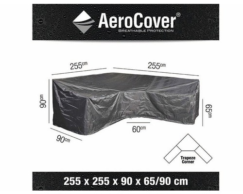AeroCover Schutzhülle für Ecklounge mit den Maßen 255 mal 255 mal 90 mal 65/90 Zentimeter