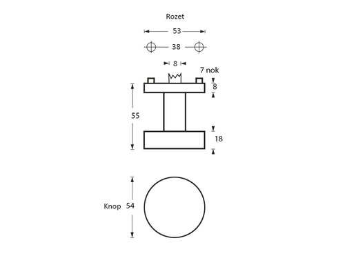 Technische Zeichnung von Knopf und Rosette mit Maßangaben