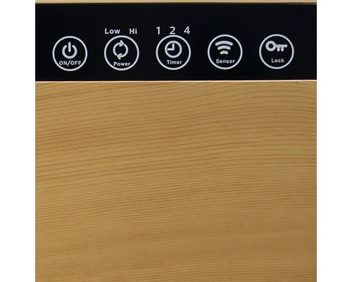 Bedienfeld mit On/Off-, Leistungs-, Timer-, Sensor- und Sperrsymbolen