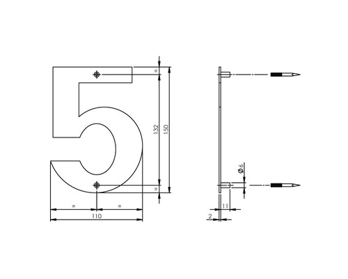 Technische Zeichnung Hausnummer 5 mit Maßangaben