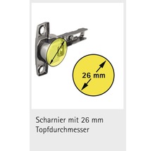 Topfscharnier Minimat Ø 26 mm, für vorliegende Türen, 1 Stück