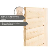 Blockbohlensauna Karibu Svea ohne Ofen und Dachkranz mit Holztür und Isolierglas wärmegedämmt-thumb-5