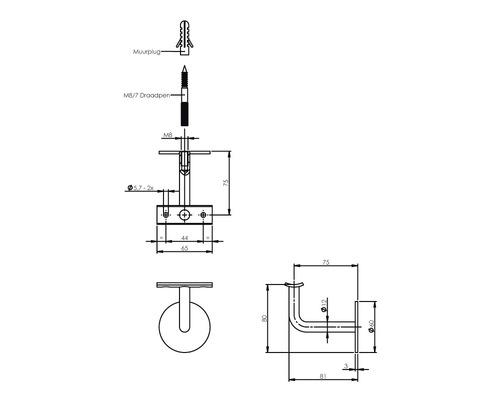 Technische Zeichnung eines Wandträgers mit Maßangaben