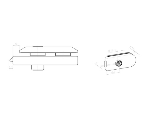 Technische Zeichnung eines Glasklemmhalters mit Maßangaben.