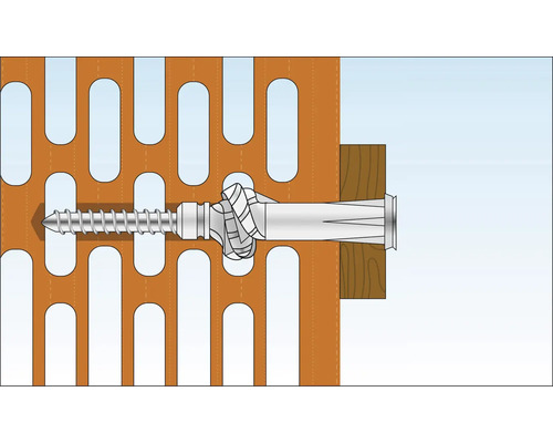 Illustration einer Schraube mit Dübel in Lochziegel