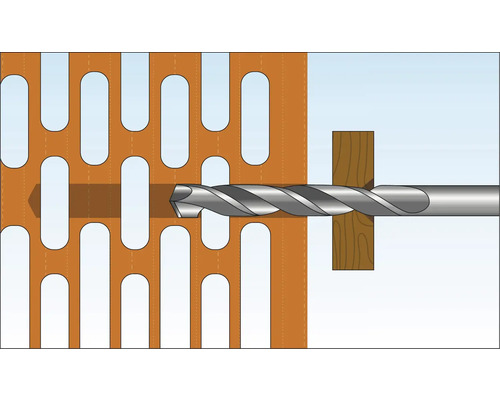 Illustration einer Bohrmaschine, die durch eine Lochplatte bohrt