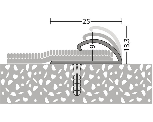 Illustration eines Übergangsprofils mit Maßangaben zur Montage.
