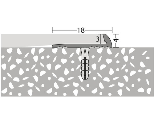 Schema einer Montage einer Übergangsschiene mit Dübel für Bodenbeläge mit Höhenunterschieden