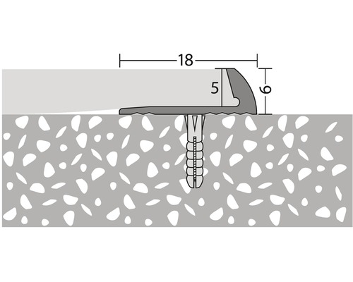 Skizze eines Übergangsprofils mit Befestigungsdübel und Maßangaben