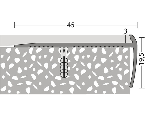 Illustration eines Übergangsprofils mit Maßangaben für Bodenbeläge