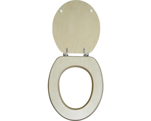 Toilettensitz aus Holz mit Edelstahlscharnieren