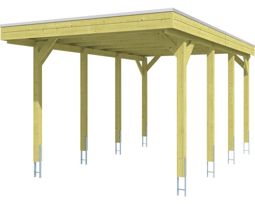 Holz Carport mit Flachdach und Metallpfostenankern
