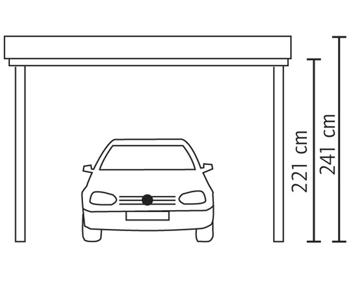 Skizze eines Carports mit Maßangaben und Auto