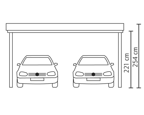 Illustration eines Doppelcarports mit den Maßen 221 cm und 254 cm