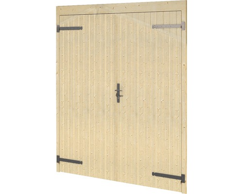 Doppeltür aus Holz mit Beschlägen