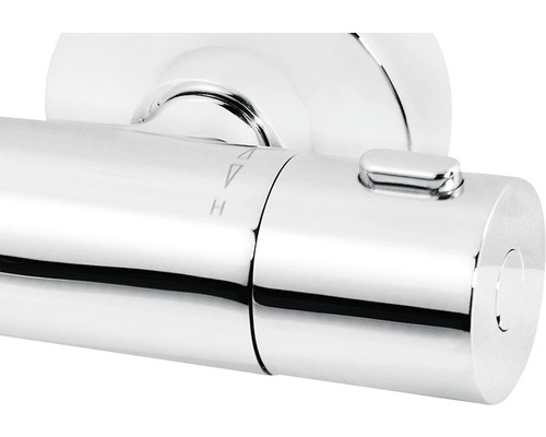 Detailansicht eines Thermostatventils mit Temperaturregler und Sicherheitssperre