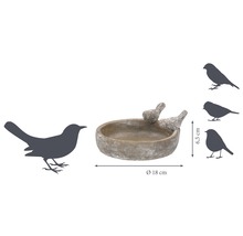 Vogeltränke aus Steingut mit zwei Vogelmotiven, Durchmesser 18 cm