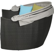 Gartenmuschel aus Rattan mit Kissen und Sonnendach