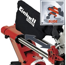 Einhell Expert Logo auf Staubfangsack einer Kapp- und Gehrungssäge mit Zugfunktion.