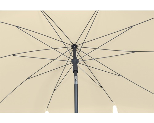 Ansicht von unten auf einen Sonnenschirm mit Gestell