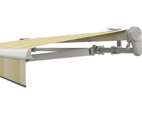 SOLUNA Gelenkarmmarkise Trend 5x2,5 Stoff Dessin J201 Gestell Silber eloxiert inkl. Motor, Wandschalter,Nothandkurbel, Sonnen und Windwächter