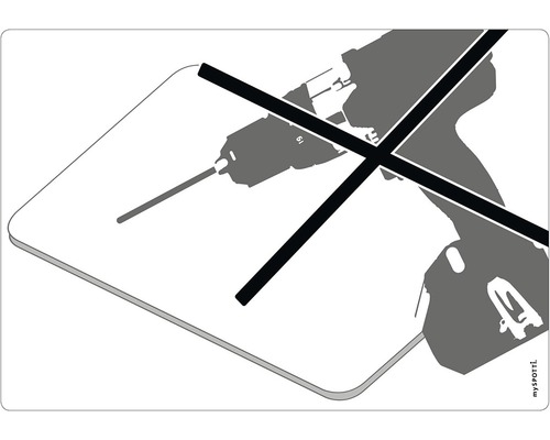 Küchenrückwand mySpotti pop Essen lila 590x410x2 mm Symbol für Bohren verboten
