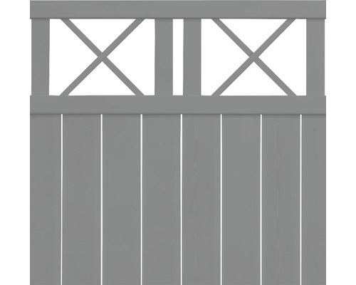 Grauer Holzzaun mit X-förmigem Design