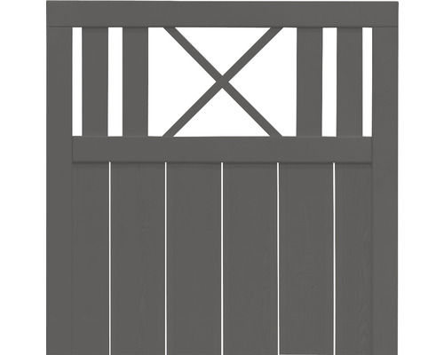Graues Gartentor aus Holz mit X-förmigem Design