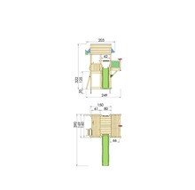 Spielturm Jungle Gym Barn Holz mit Kletterwand, Balkon, Sandkasten und Rutsche in der Farbe hellgrün, 439x208x322 cm