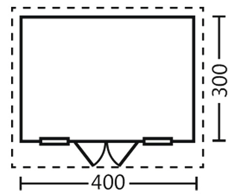 Grundrisszeichnung eines Gartenhauses mit den Maßen 400 mal 300 Zentimeter