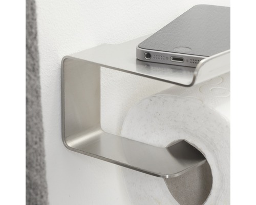 Toilettenpapierhalter aus Edelstahl mit Ablage und Mobiltelefon