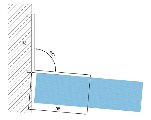 Technische Zeichnung mit Maßangaben für ein Bauelement mit einem Winkel von 95 Grad