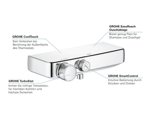 Thermostat-Brausearmatur Grohe Grohtherm SmartControl 34719000 chrom glänzend Grohe Duscharmatur mit Ablage für Shampoo und Duschgel