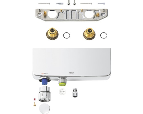 Aufputz-Thermostatbatterie mit Montagezubehör und Grohe Logo