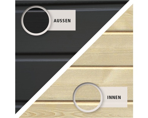 Holzfassade mit Ansicht der Außen- und Innenseite