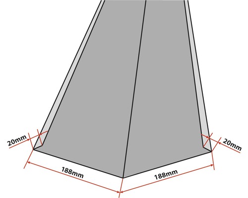 Dreidimensionales Objekt mit Maßangaben 188 mm und 20 mm