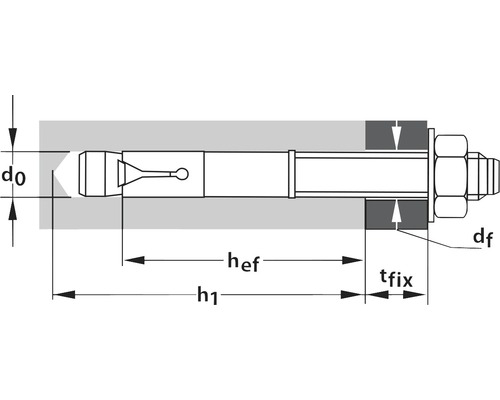 Abbildung eines Bolzenankers mit Größenangaben