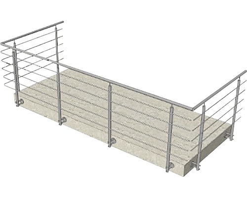Geländer aus Edelstahl mit horizontalen Füllstäben auf Beton