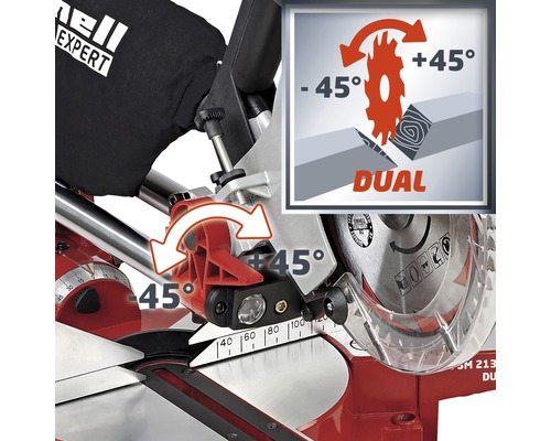 Gehrungssäge mit einem Schwenkbereich von 45 Grad