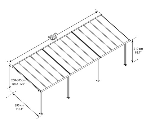 Technische Zeichnung eines Carports mit Maßangaben