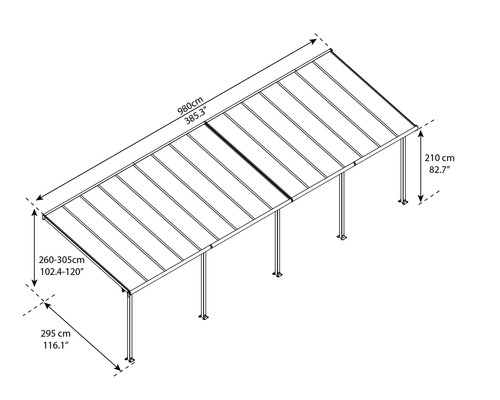 Technische Zeichnung eines Carports mit Maßangaben